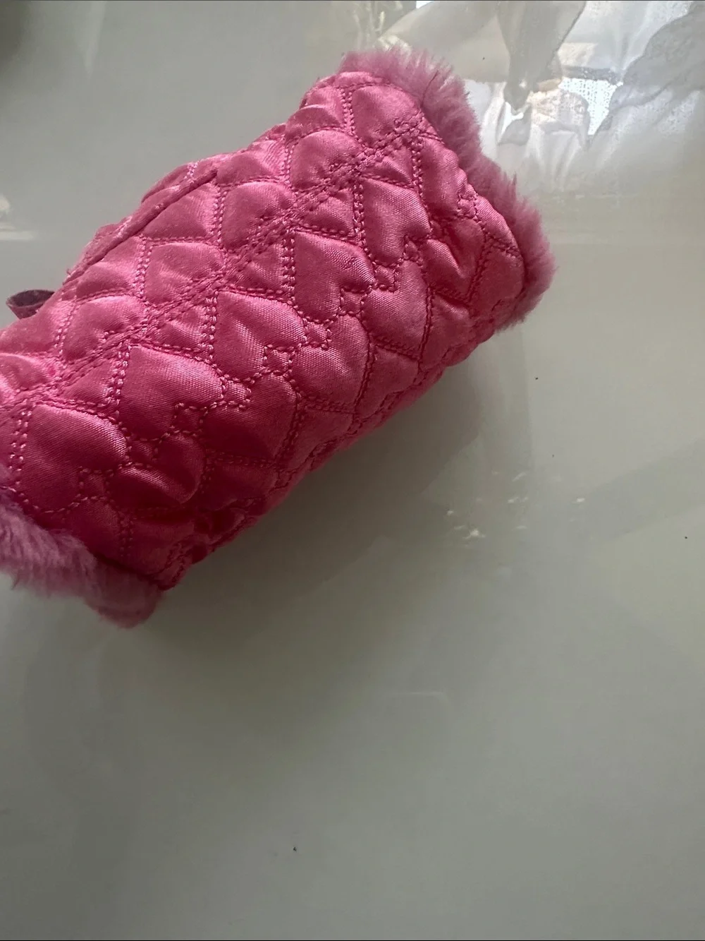 Pink Quilted Faux Fur Kids Pencil Case - Unbranded
